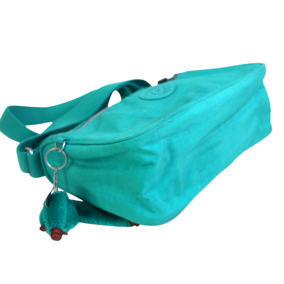 Kipling TURQUOISE NYLON CANVAS STRAP BAG CHARM SHOULDER BAG X-BODY HANDBAG PURSE - Picture 6 of 14